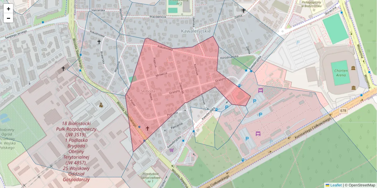 Szczegółowa mapa kodu pocztowego 15-342 z granicami, sąsiednimi kodami pocztowymi i urzędami pocztowymi