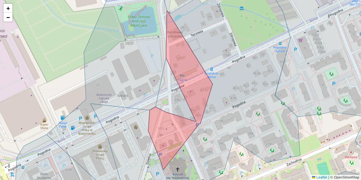 Szczegółowa mapa kodu pocztowego 15-363 z granicami, sąsiednimi kodami pocztowymi i urzędami pocztowymi