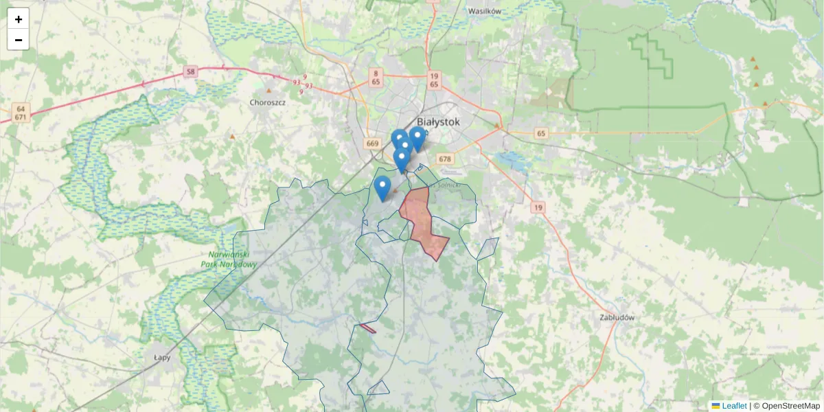 Szczegółowa mapa kodu pocztowego 15-378 z granicami, sąsiednimi kodami pocztowymi i urzędami pocztowymi