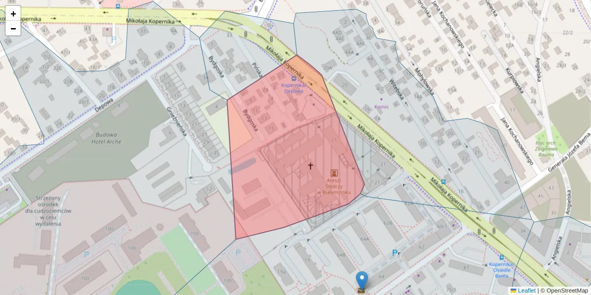 Szczegółowa mapa kodu pocztowego 15-379 z granicami, sąsiednimi kodami pocztowymi i urzędami pocztowymi