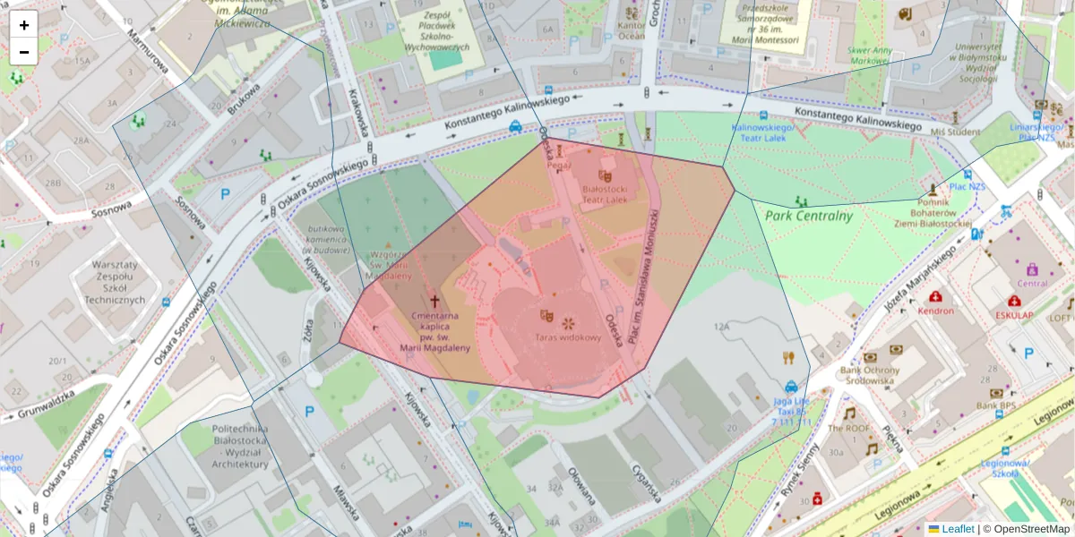 Szczegółowa mapa kodu pocztowego 15-406 z granicami, sąsiednimi kodami pocztowymi i urzędami pocztowymi