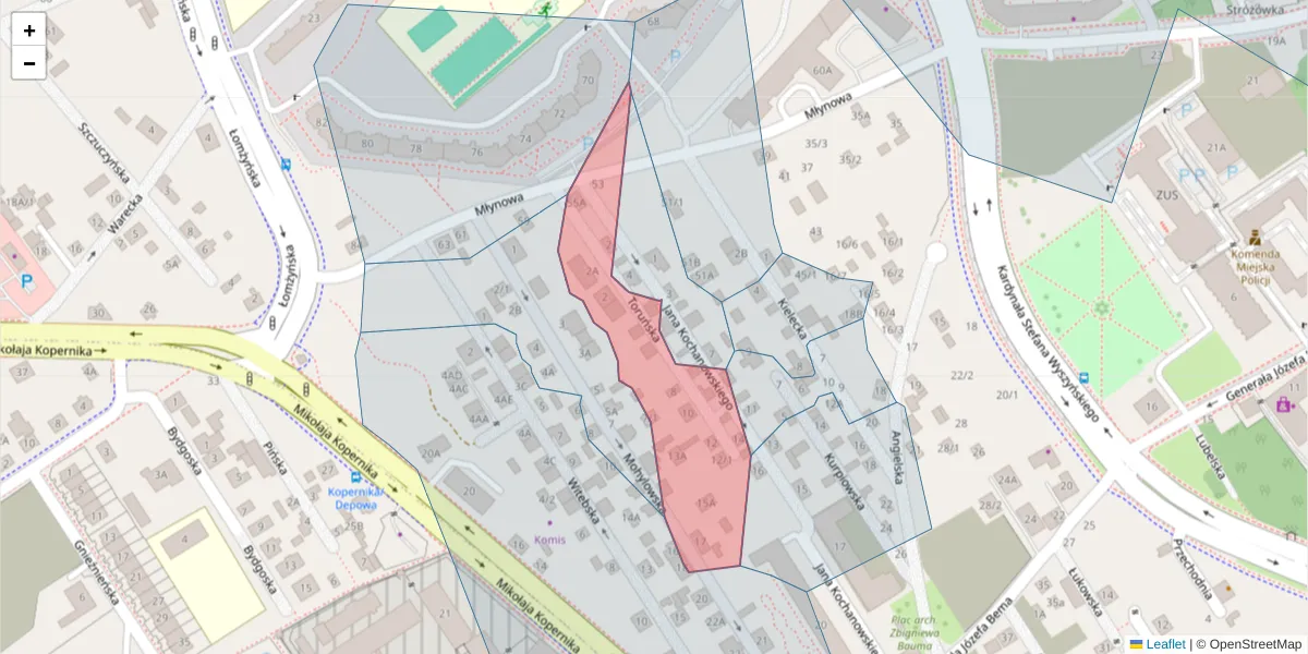 Szczegółowa mapa kodu pocztowego 15-415 z granicami, sąsiednimi kodami pocztowymi i urzędami pocztowymi