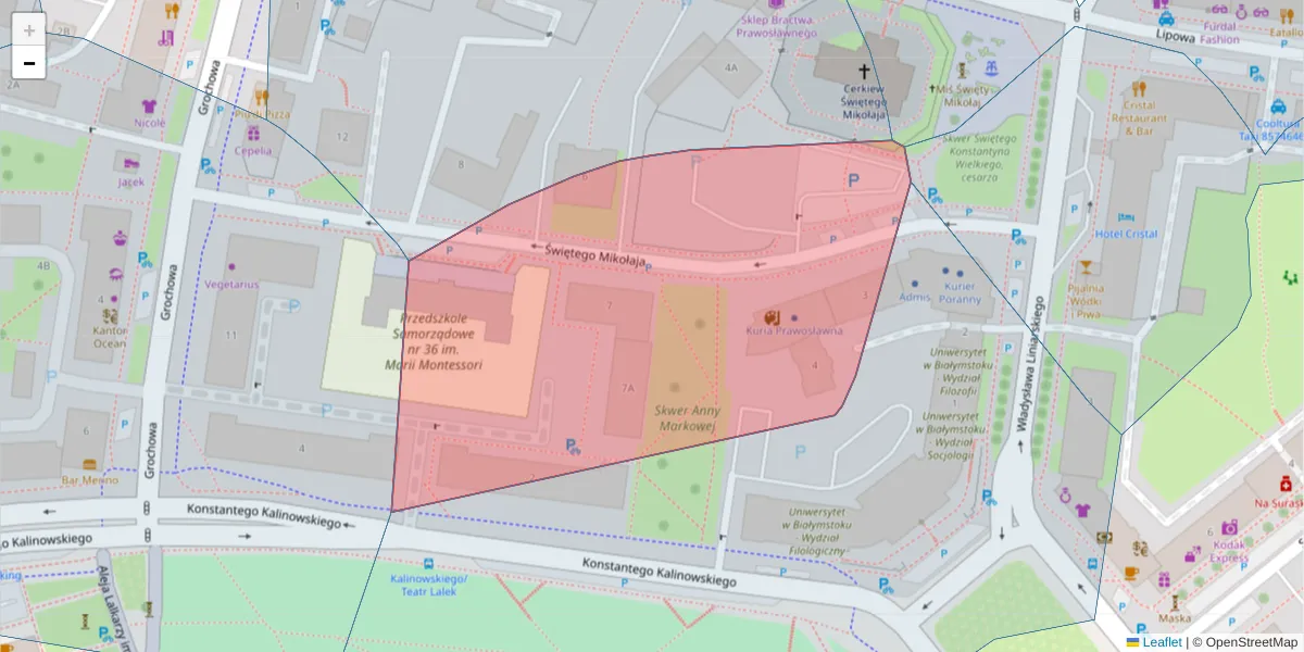 Szczegółowa mapa kodu pocztowego 15-419 z granicami, sąsiednimi kodami pocztowymi i urzędami pocztowymi