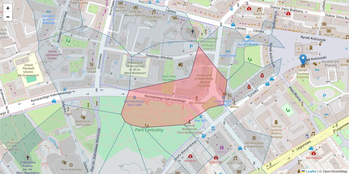Szczegółowa mapa kodu pocztowego 15-420 z granicami, sąsiednimi kodami pocztowymi i urzędami pocztowymi