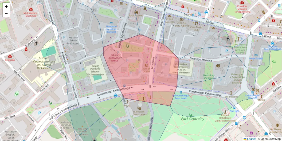Szczegółowa mapa kodu pocztowego 15-423 z granicami, sąsiednimi kodami pocztowymi i urzędami pocztowymi