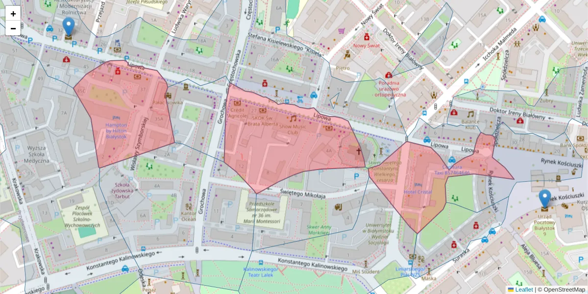 Szczegółowa mapa kodu pocztowego 15-424 z granicami, sąsiednimi kodami pocztowymi i urzędami pocztowymi