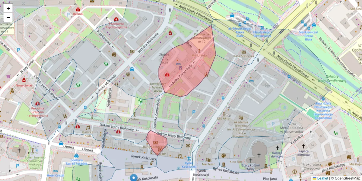Szczegółowa mapa kodu pocztowego 15-435 z granicami, sąsiednimi kodami pocztowymi i urzędami pocztowymi