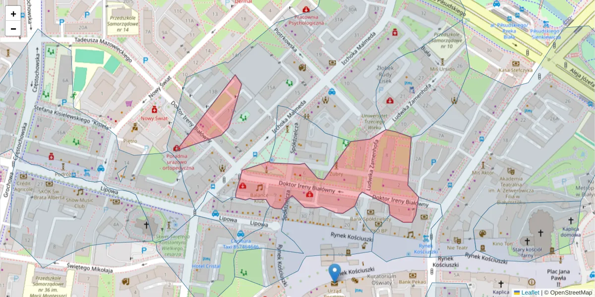 Szczegółowa mapa kodu pocztowego 15-437 z granicami, sąsiednimi kodami pocztowymi i urzędami pocztowymi