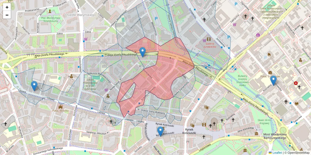 Szczegółowa mapa kodu pocztowego 15-440 z granicami, sąsiednimi kodami pocztowymi i urzędami pocztowymi