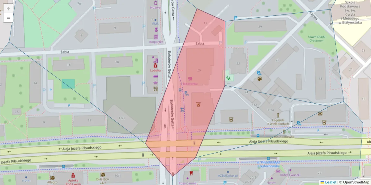 Szczegółowa mapa kodu pocztowego 15-448 z granicami, sąsiednimi kodami pocztowymi i urzędami pocztowymi