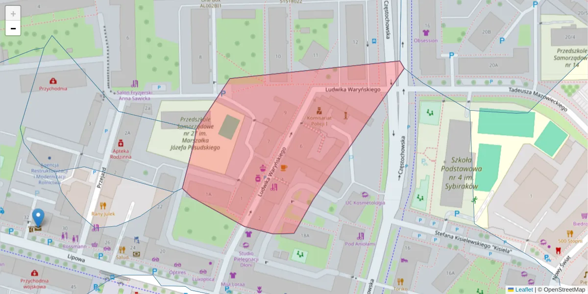 Szczegółowa mapa kodu pocztowego 15-460 z granicami, sąsiednimi kodami pocztowymi i urzędami pocztowymi