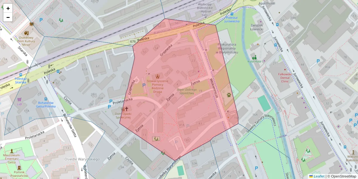 Szczegółowa mapa kodu pocztowego 15-469 z granicami, sąsiednimi kodami pocztowymi i urzędami pocztowymi