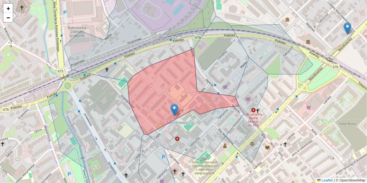 Szczegółowa mapa kodu pocztowego 15-472 z granicami, sąsiednimi kodami pocztowymi i urzędami pocztowymi