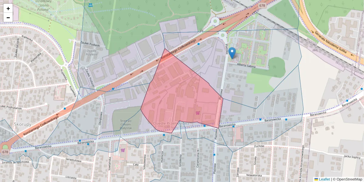 Szczegółowa mapa kodu pocztowego 15-501 z granicami, sąsiednimi kodami pocztowymi i urzędami pocztowymi