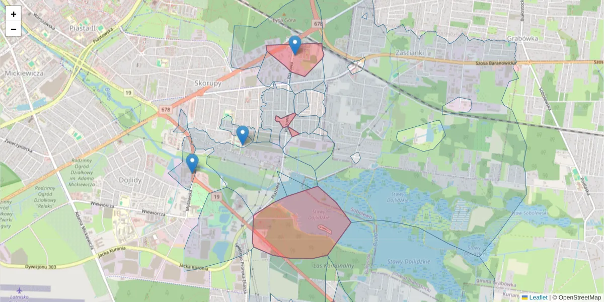 Szczegółowa mapa kodu pocztowego 15-502 z granicami, sąsiednimi kodami pocztowymi i urzędami pocztowymi