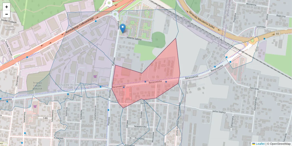 Szczegółowa mapa kodu pocztowego 15-517 z granicami, sąsiednimi kodami pocztowymi i urzędami pocztowymi