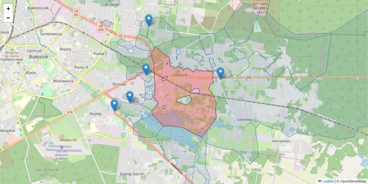 Szczegółowa mapa kodu pocztowego 15-521 z granicami, sąsiednimi kodami pocztowymi i urzędami pocztowymi