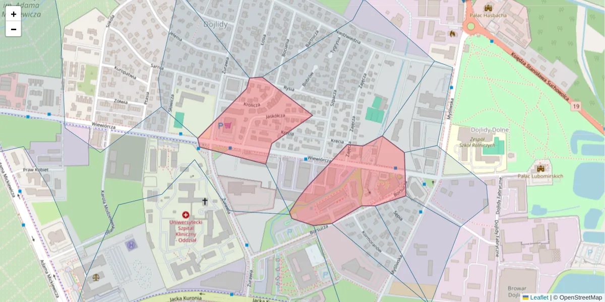 Szczegółowa mapa kodu pocztowego 15-532 z granicami, sąsiednimi kodami pocztowymi i urzędami pocztowymi