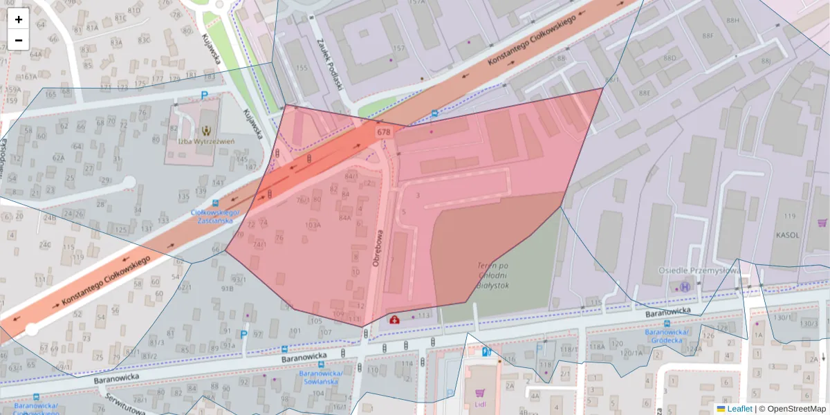 Szczegółowa mapa kodu pocztowego 15-551 z granicami, sąsiednimi kodami pocztowymi i urzędami pocztowymi