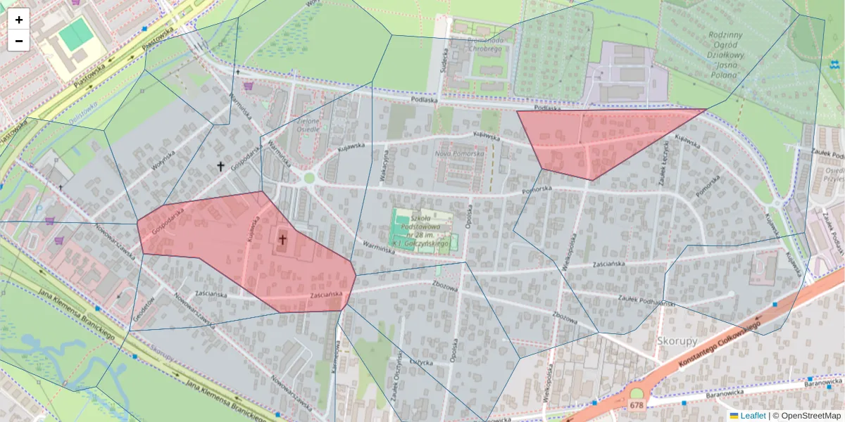 Szczegółowa mapa kodu pocztowego 15-552 z granicami, sąsiednimi kodami pocztowymi i urzędami pocztowymi