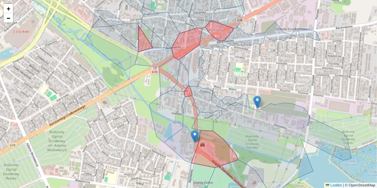 Szczegółowa mapa kodu pocztowego 15-554 z granicami, sąsiednimi kodami pocztowymi i urzędami pocztowymi