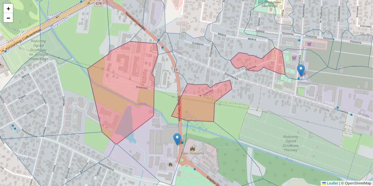 Szczegółowa mapa kodu pocztowego 15-556 z granicami, sąsiednimi kodami pocztowymi i urzędami pocztowymi