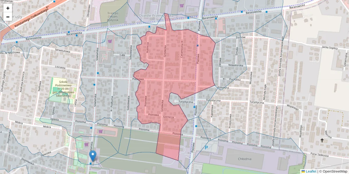 Szczegółowa mapa kodu pocztowego 15-561 z granicami, sąsiednimi kodami pocztowymi i urzędami pocztowymi