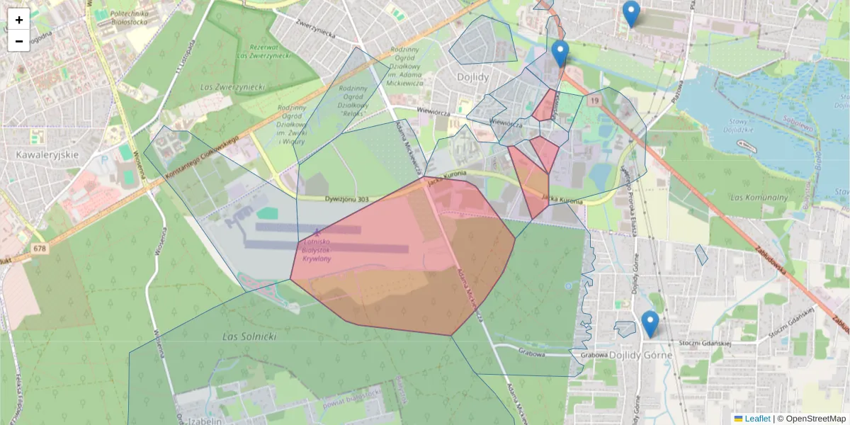 Szczegółowa mapa kodu pocztowego 15-569 z granicami, sąsiednimi kodami pocztowymi i urzędami pocztowymi