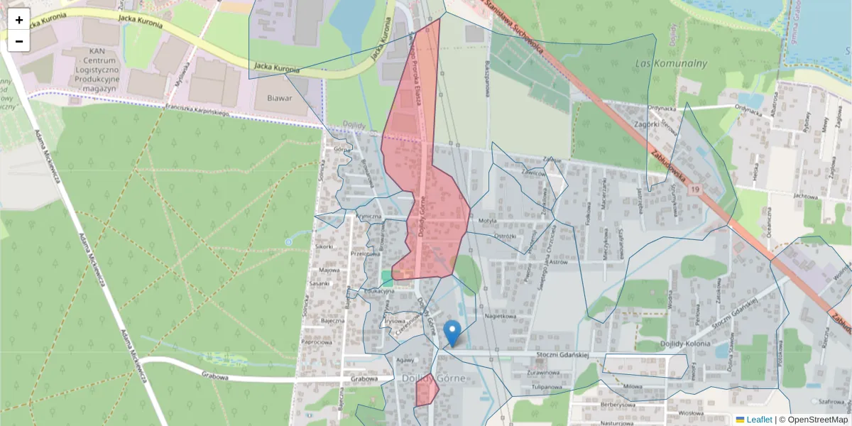 Szczegółowa mapa kodu pocztowego 15-572 z granicami, sąsiednimi kodami pocztowymi i urzędami pocztowymi