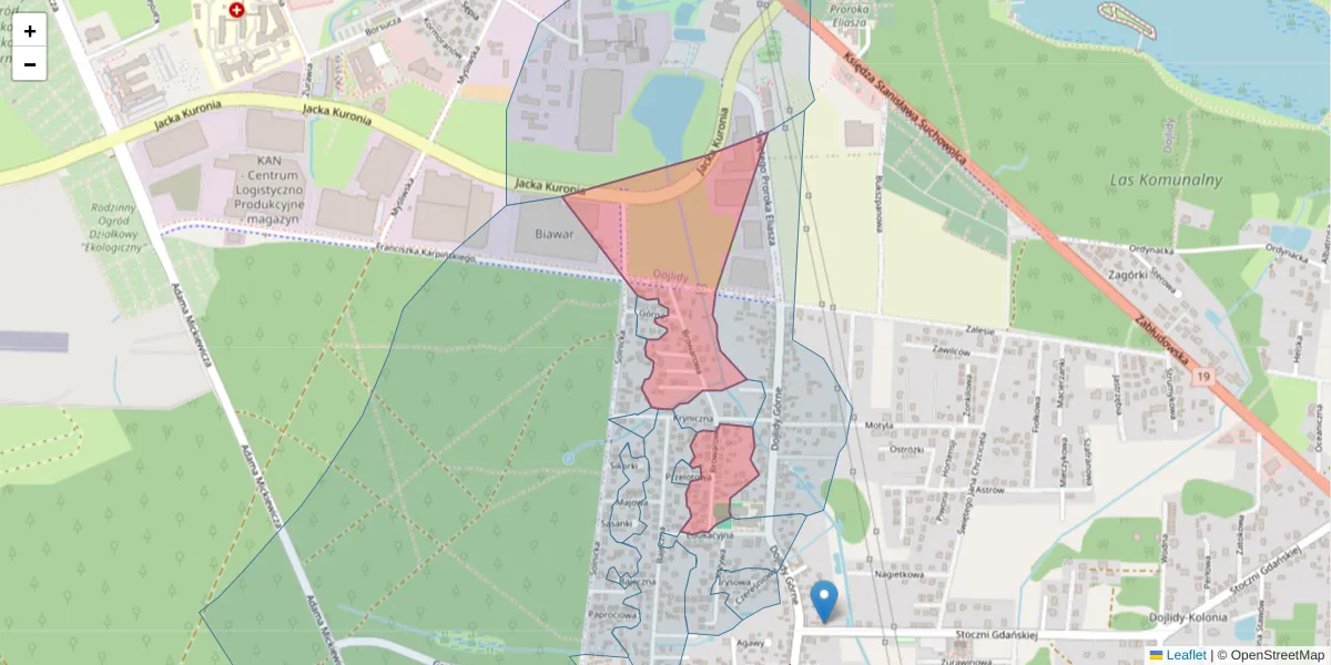 Szczegółowa mapa kodu pocztowego 15-573 z granicami, sąsiednimi kodami pocztowymi i urzędami pocztowymi