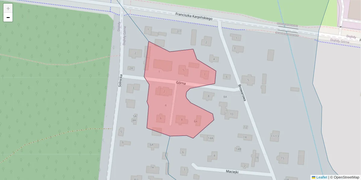 Szczegółowa mapa kodu pocztowego 15-574 z granicami, sąsiednimi kodami pocztowymi i urzędami pocztowymi