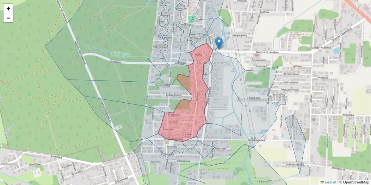 Szczegółowa mapa kodu pocztowego 15-583 z granicami, sąsiednimi kodami pocztowymi i urzędami pocztowymi