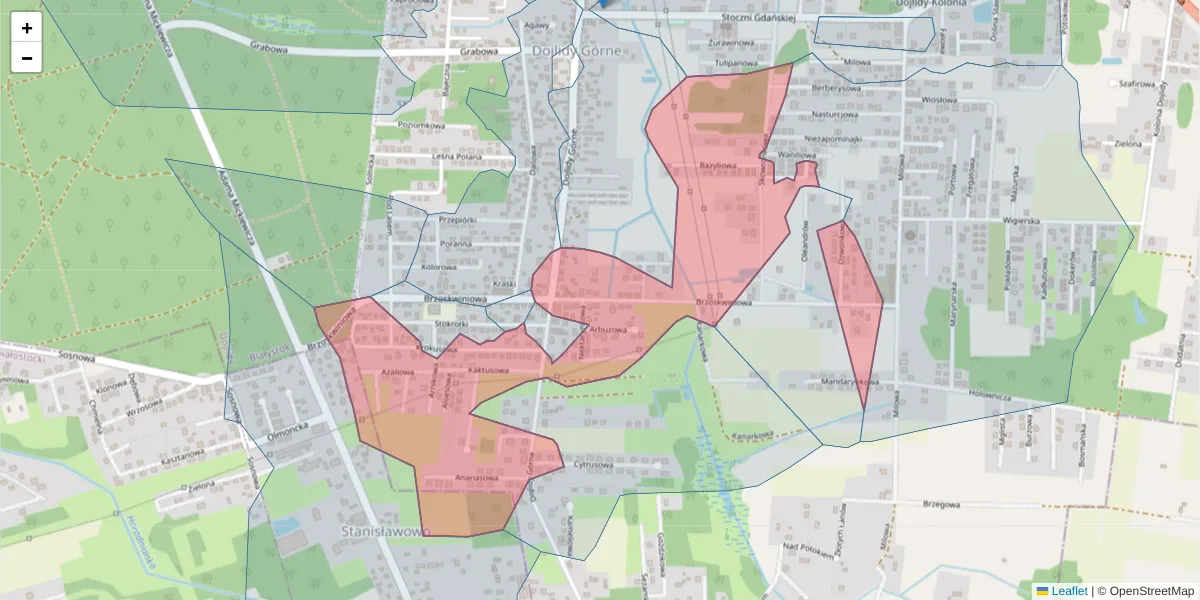 Szczegółowa mapa kodu pocztowego 15-584 z granicami, sąsiednimi kodami pocztowymi i urzędami pocztowymi