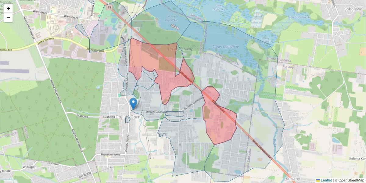Szczegółowa mapa kodu pocztowego 15-585 z granicami, sąsiednimi kodami pocztowymi i urzędami pocztowymi