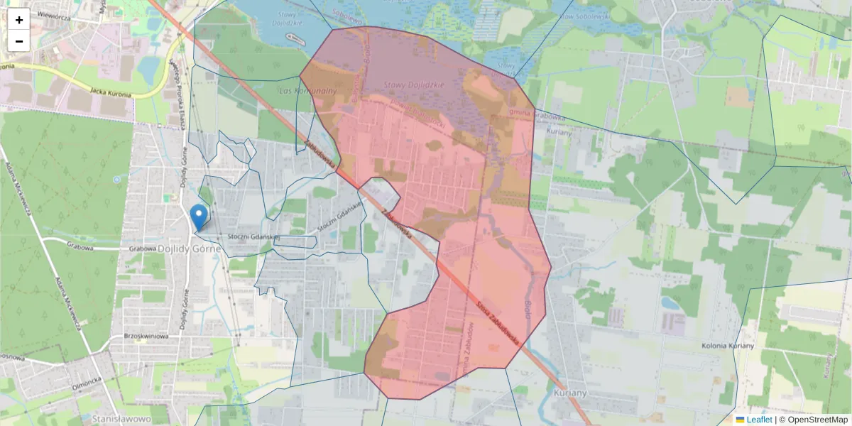 Szczegółowa mapa kodu pocztowego 15-587 z granicami, sąsiednimi kodami pocztowymi i urzędami pocztowymi