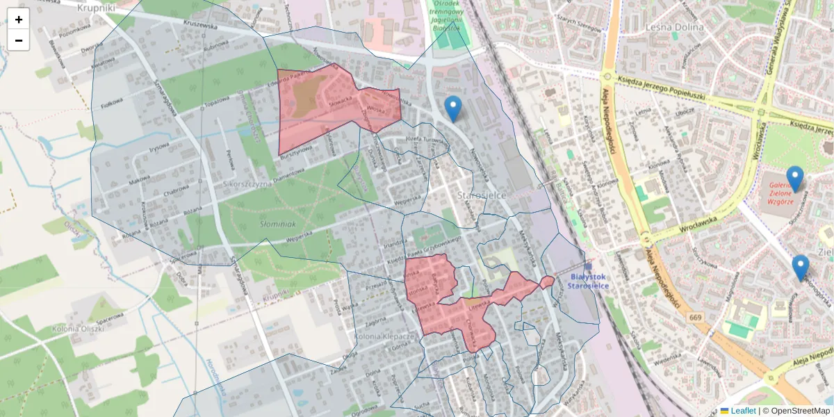 Szczegółowa mapa kodu pocztowego 15-611 z granicami, sąsiednimi kodami pocztowymi i urzędami pocztowymi