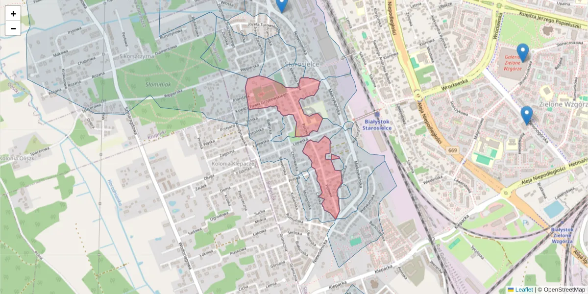 Szczegółowa mapa kodu pocztowego 15-612 z granicami, sąsiednimi kodami pocztowymi i urzędami pocztowymi