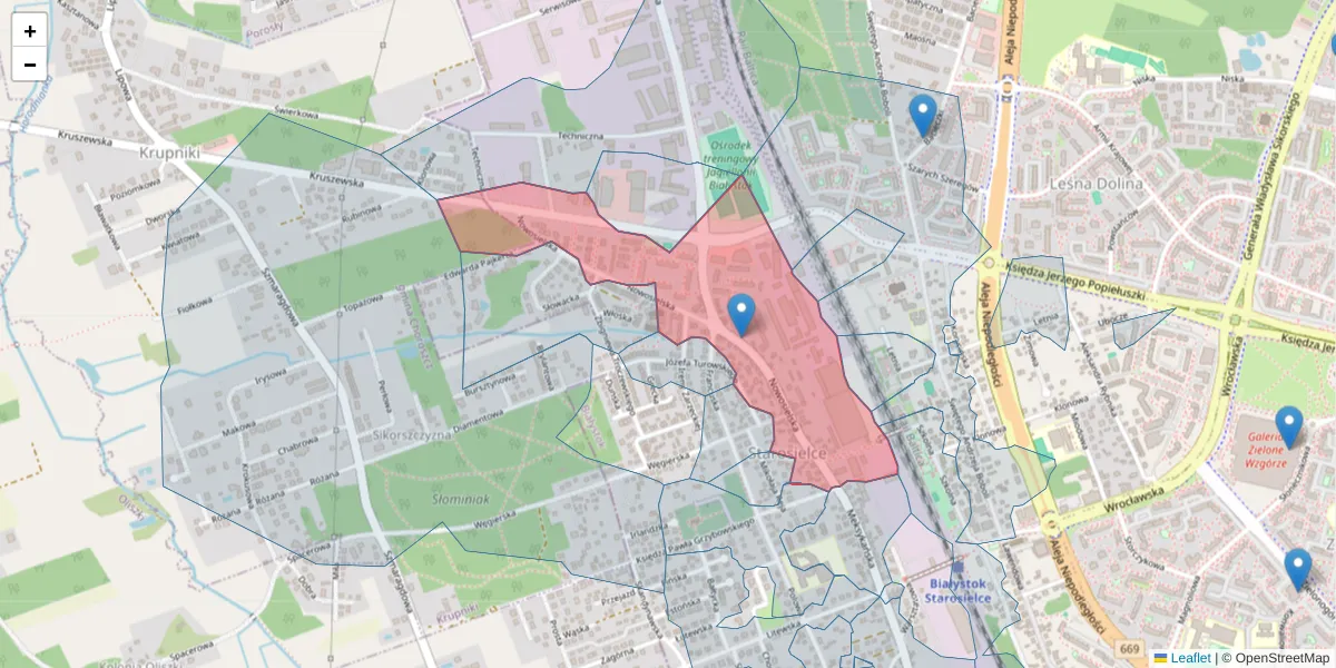 Szczegółowa mapa kodu pocztowego 15-617 z granicami, sąsiednimi kodami pocztowymi i urzędami pocztowymi