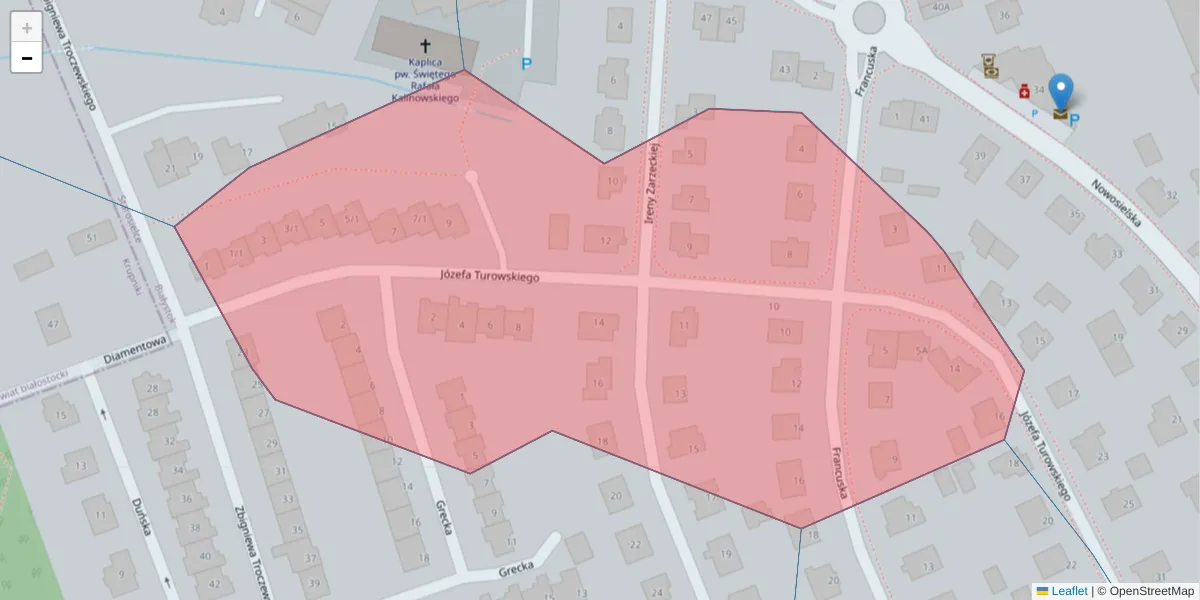 Szczegółowa mapa kodu pocztowego 15-618 z granicami, sąsiednimi kodami pocztowymi i urzędami pocztowymi