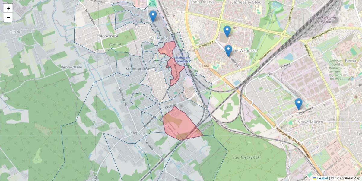 Szczegółowa mapa kodu pocztowego 15-633 z granicami, sąsiednimi kodami pocztowymi i urzędami pocztowymi