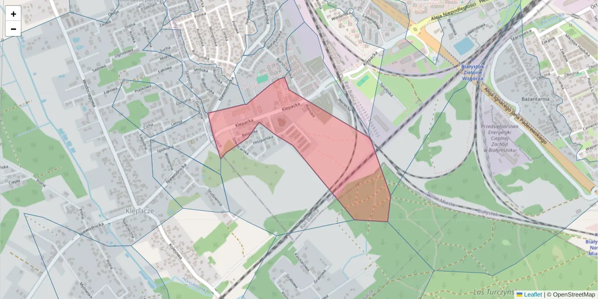 Szczegółowa mapa kodu pocztowego 15-634 z granicami, sąsiednimi kodami pocztowymi i urzędami pocztowymi