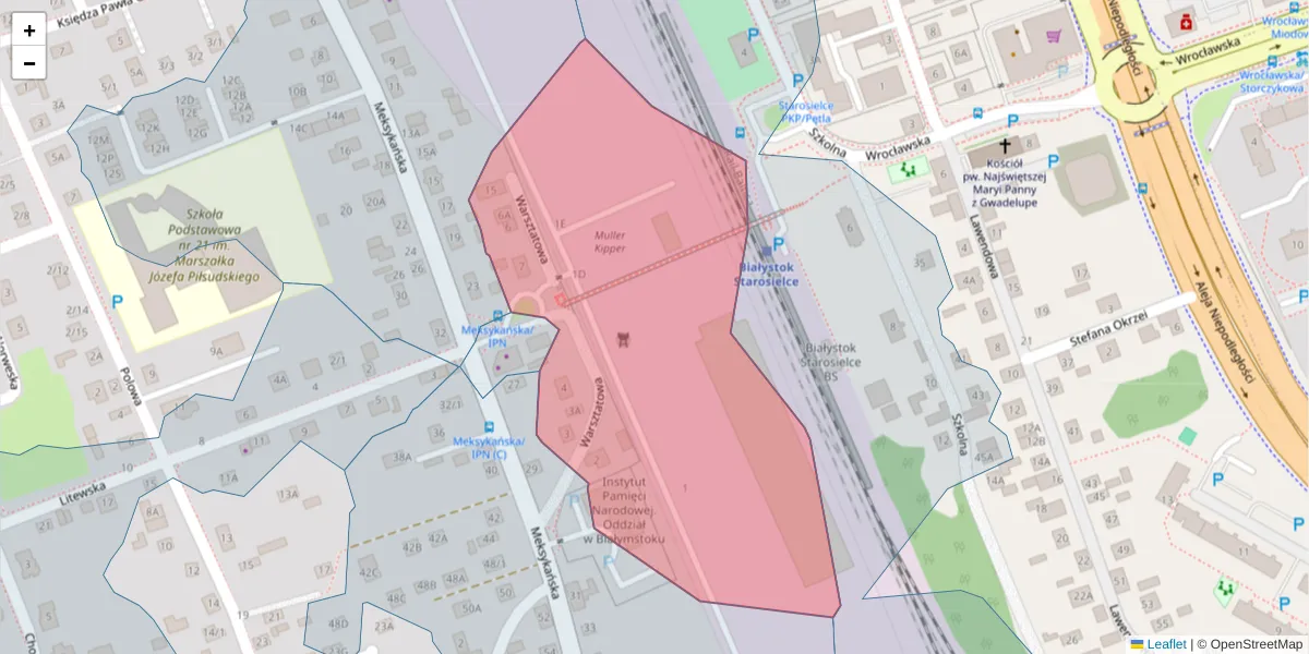 Szczegółowa mapa kodu pocztowego 15-637 z granicami, sąsiednimi kodami pocztowymi i urzędami pocztowymi