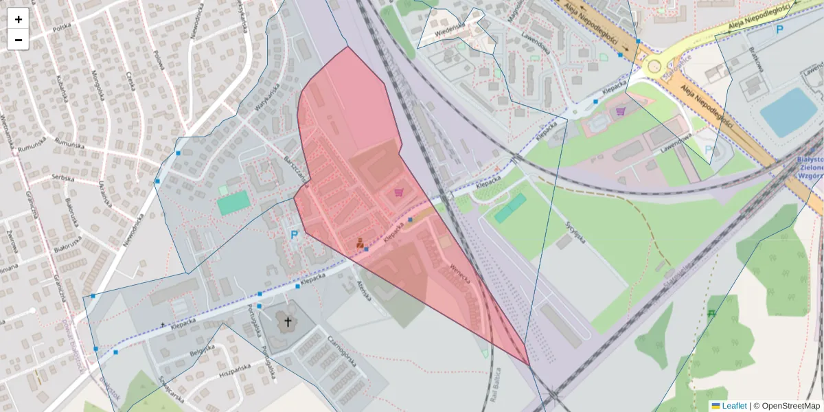 Szczegółowa mapa kodu pocztowego 15-639 z granicami, sąsiednimi kodami pocztowymi i urzędami pocztowymi