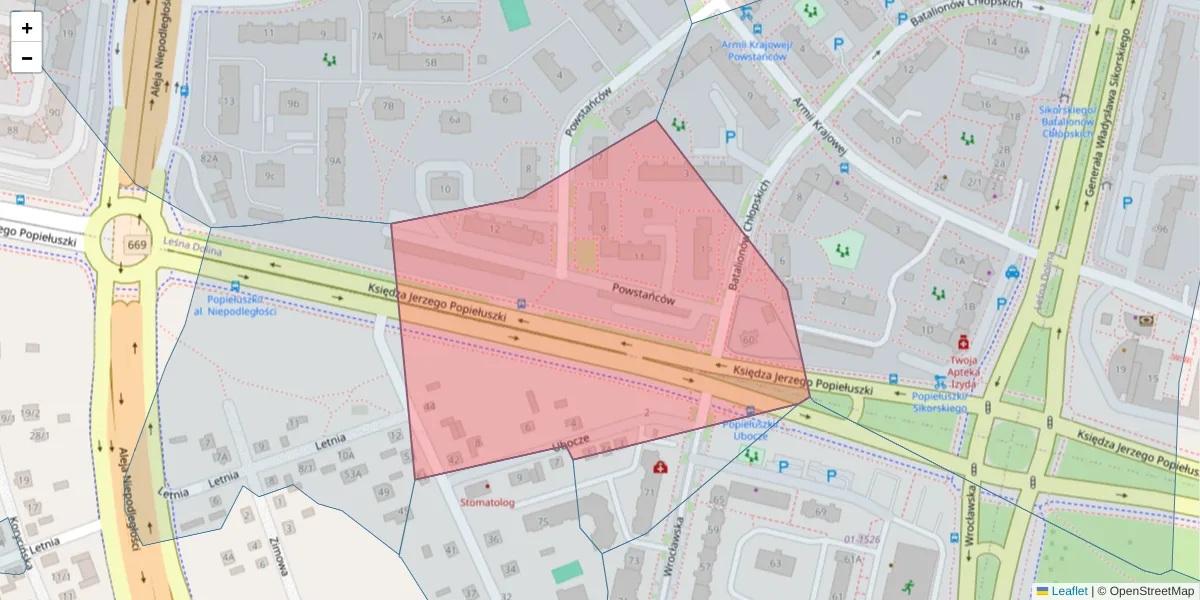 Szczegółowa mapa kodu pocztowego 15-646 z granicami, sąsiednimi kodami pocztowymi i urzędami pocztowymi