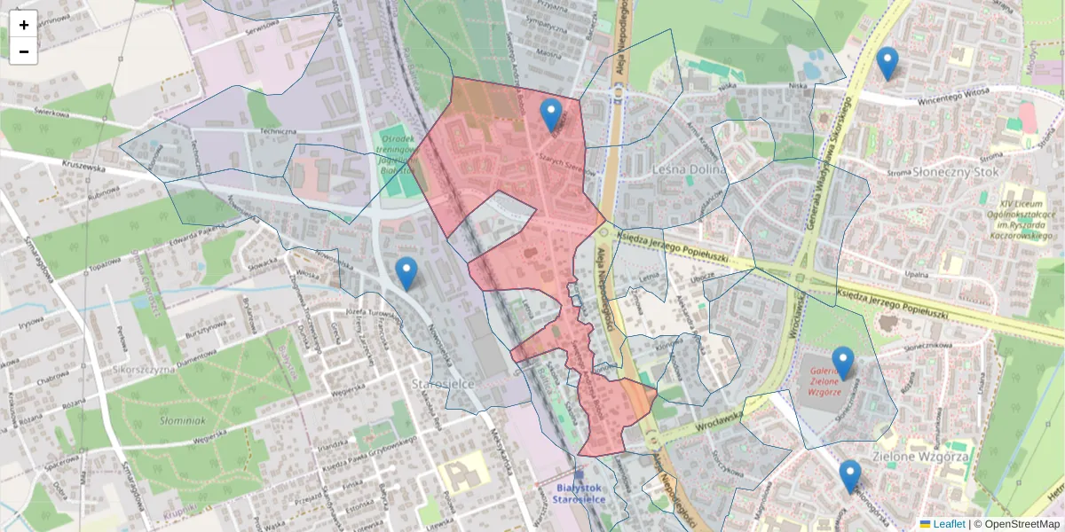 Szczegółowa mapa kodu pocztowego 15-649 z granicami, sąsiednimi kodami pocztowymi i urzędami pocztowymi