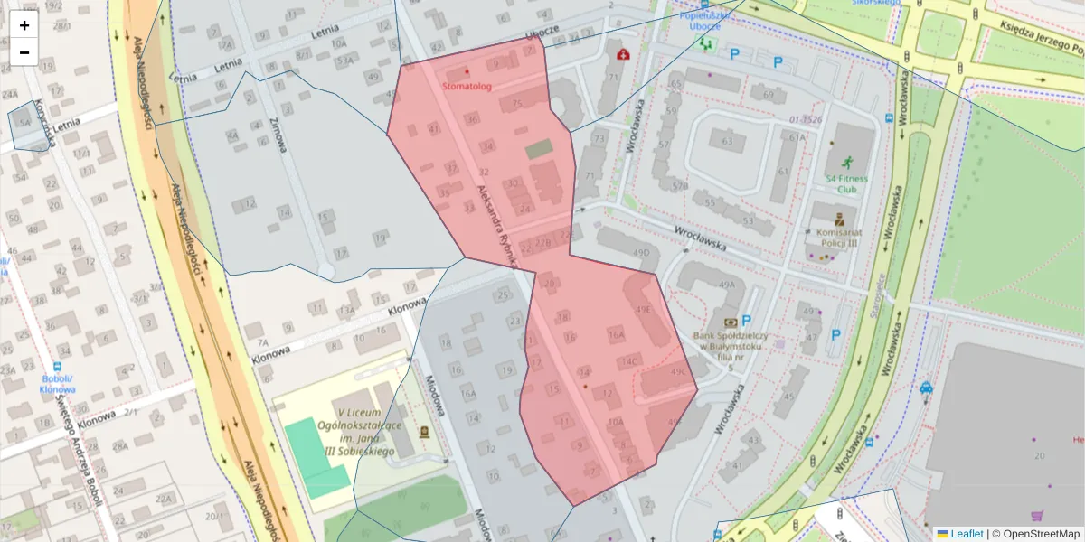 Szczegółowa mapa kodu pocztowego 15-655 z granicami, sąsiednimi kodami pocztowymi i urzędami pocztowymi
