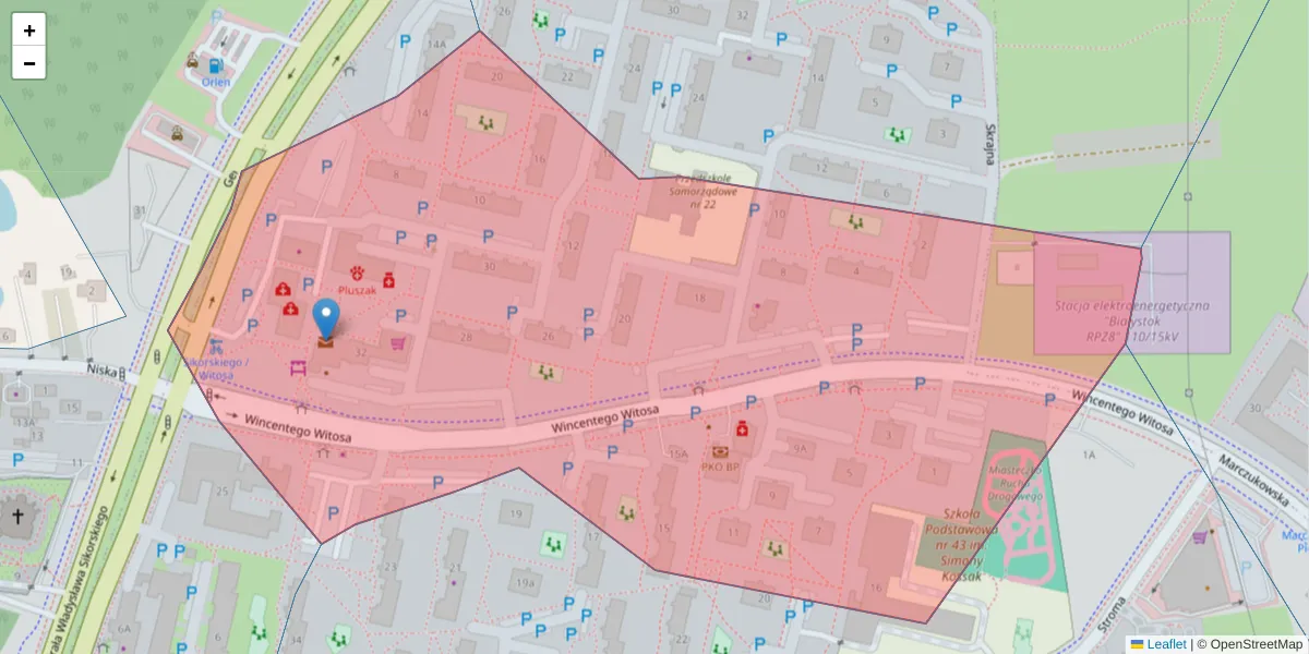 Szczegółowa mapa kodu pocztowego 15-660 z granicami, sąsiednimi kodami pocztowymi i urzędami pocztowymi