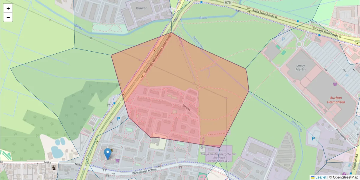 Szczegółowa mapa kodu pocztowego 15-663 z granicami, sąsiednimi kodami pocztowymi i urzędami pocztowymi