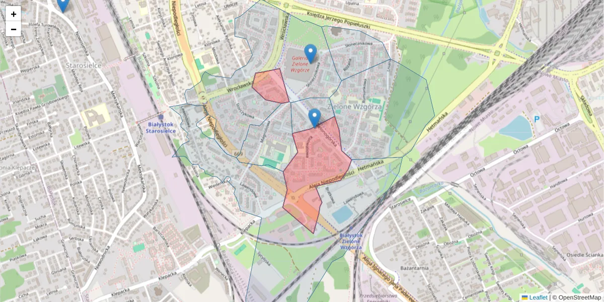 Szczegółowa mapa kodu pocztowego 15-674 z granicami, sąsiednimi kodami pocztowymi i urzędami pocztowymi