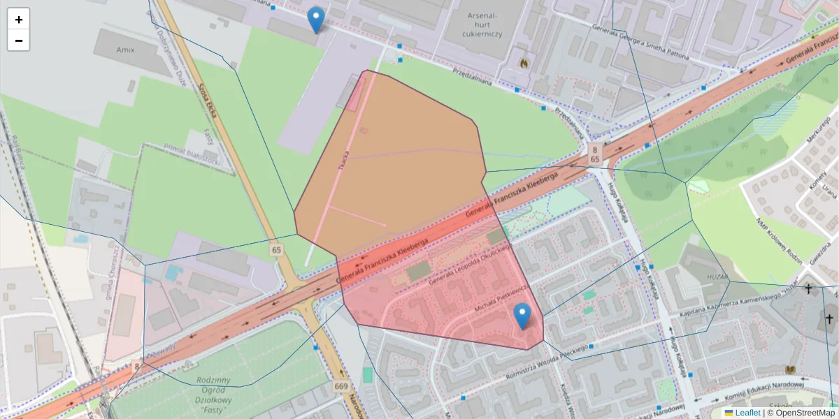 Szczegółowa mapa kodu pocztowego 15-689 z granicami, sąsiednimi kodami pocztowymi i urzędami pocztowymi